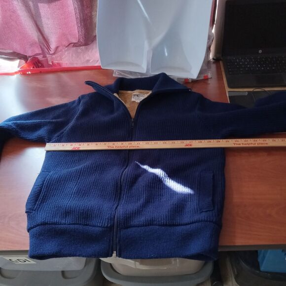 Montgomery Ward sweater coat women's size medium blue tan lined - Picture 6 of 12